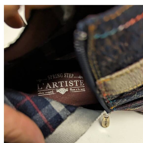 L’Artiste Shazzam Hand Painted Navy Leather Ankle Boots Boho Luxe EU 40 - Picture 8 of 11